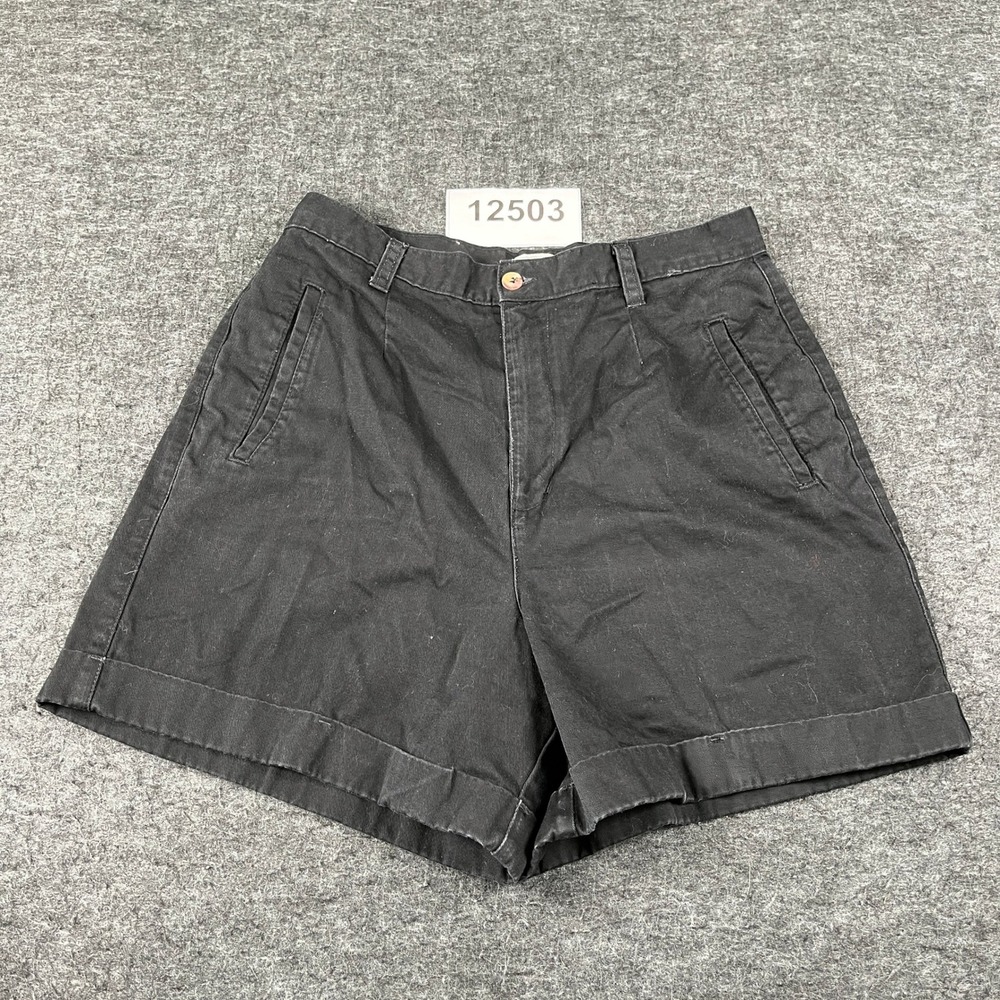 Vintage Essentials Style Shorts Womens 12 Black Excellent Cotton Pleated Cuffed